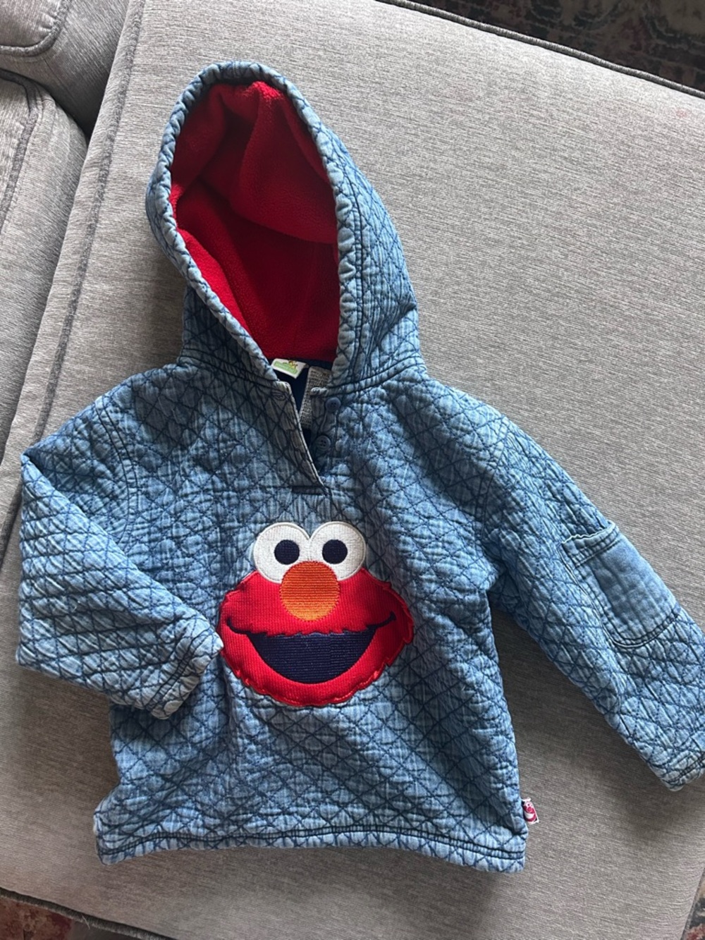 Sesame Street Blue Quilted Hoodie with Red Elmo Applique